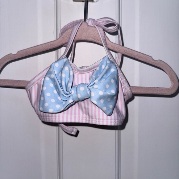 NWOT Stitchy Fish 12-18M Girls Pink and Blue Bikini Top with Polka Dot Bow Swim - Picture 2 of 6
